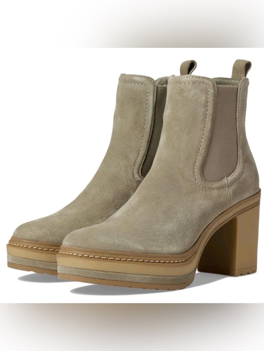 New* Steve Madden Lexa Taupe Suede Chelsea Ankle Boots Platform 6.5M $120